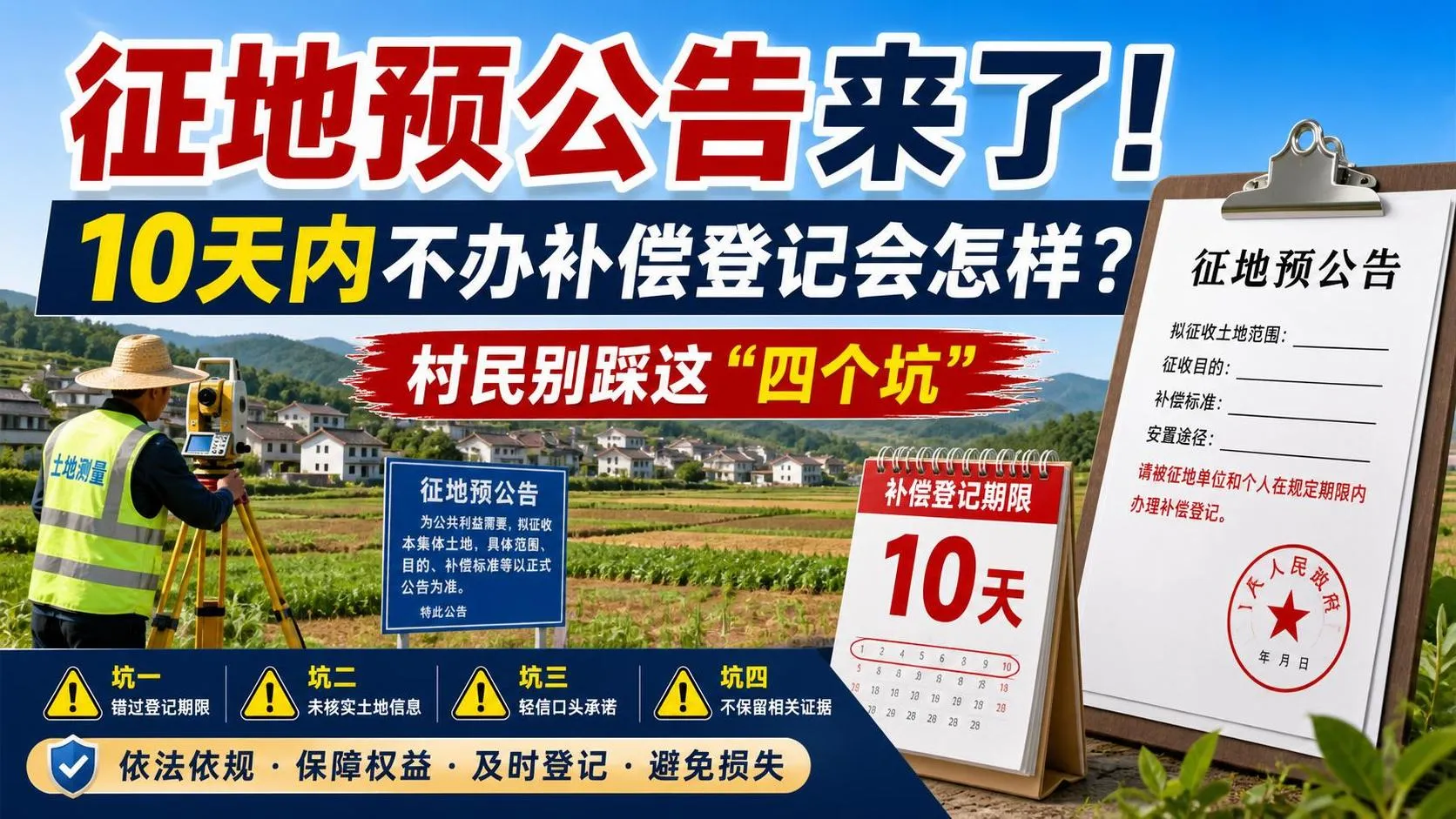 征地预公告来了！10天内不办补偿登记会怎样？村民别踩这四个坑.jfif