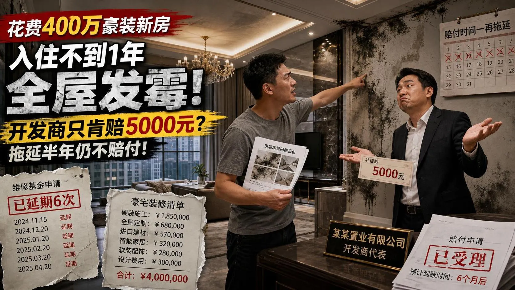 开发商交付400万精装变霉房！房屋漏水发霉索赔与鉴定取证  广州精装房质量纠纷律师.jfif